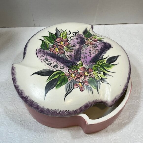 VTG Hand Painted 2 Piece Floral Ceramic Box w/Lid 9" - Picture 3 of 15
